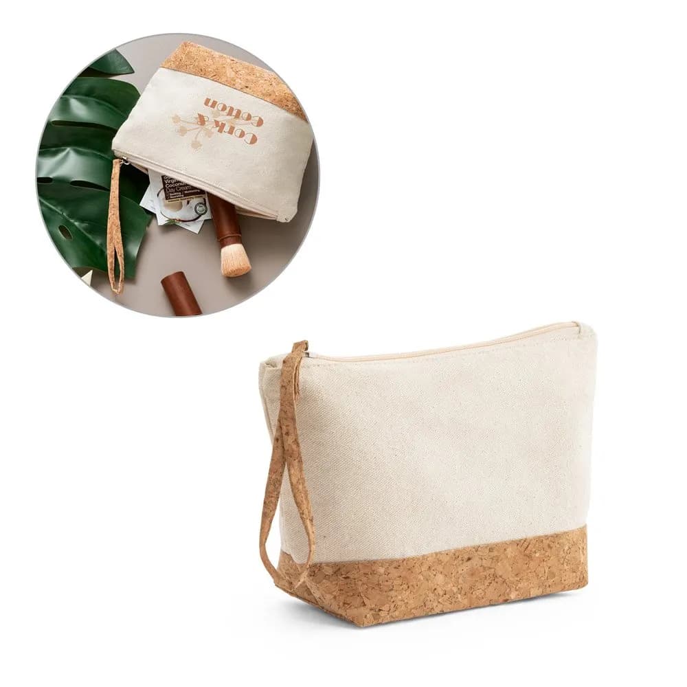 Bolsa de cosméticos em 100% de algodão e cortiça (280 g/m²)