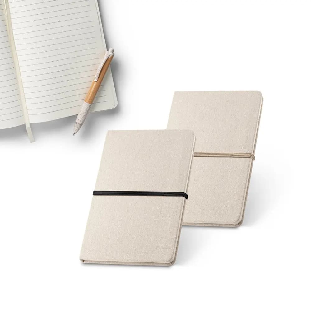 Caderno A5 em linho de capa dura com 192 páginas pautadas (230 g/m²)