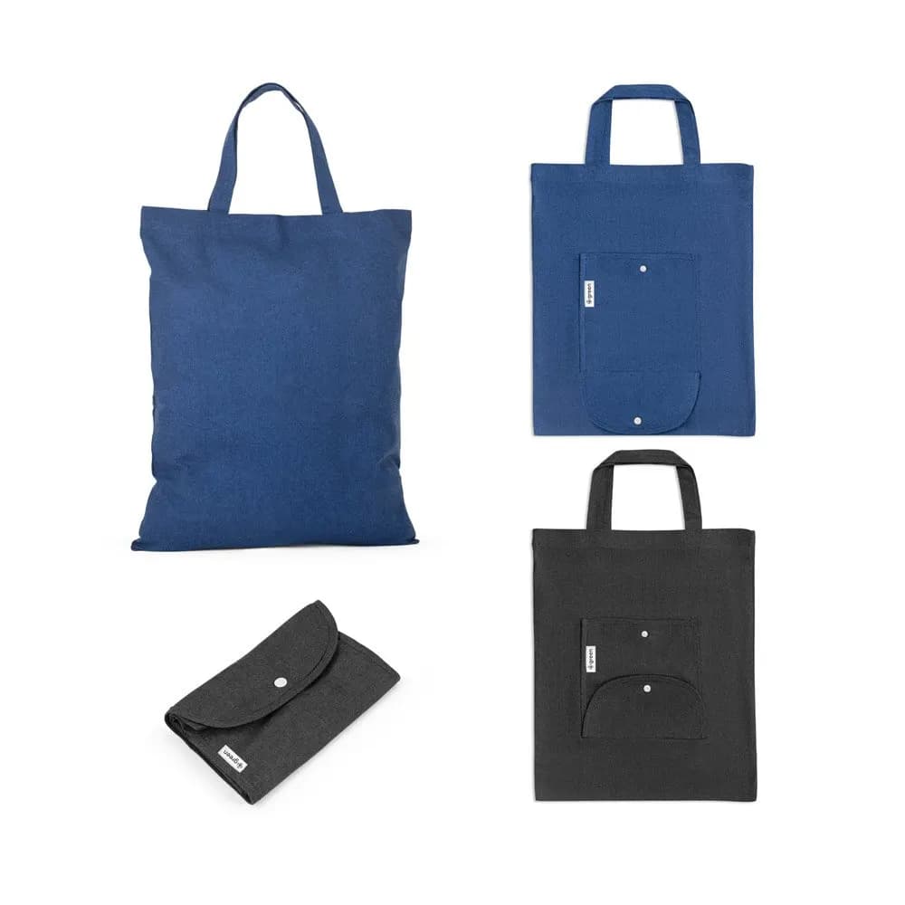 Sacola dobrável (140 g/m²) em 50% algodão, 30% algodão reciclado e 20% poliéster reciclado