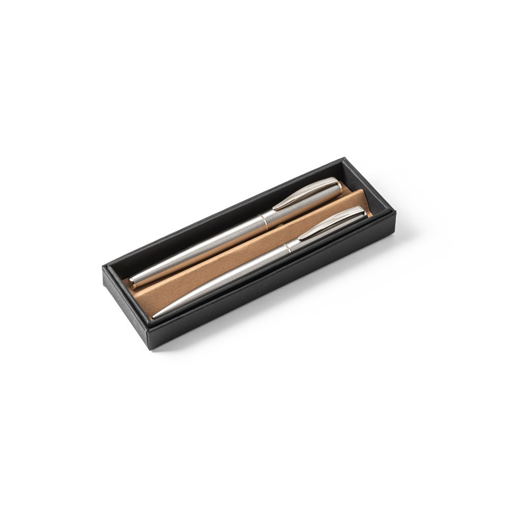 Conjunto de roller e esferográfica com corpo em aço inox 53% reciclado com escrita em preto - Imagem 3