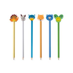 Lápis apontado com boneco de borracha