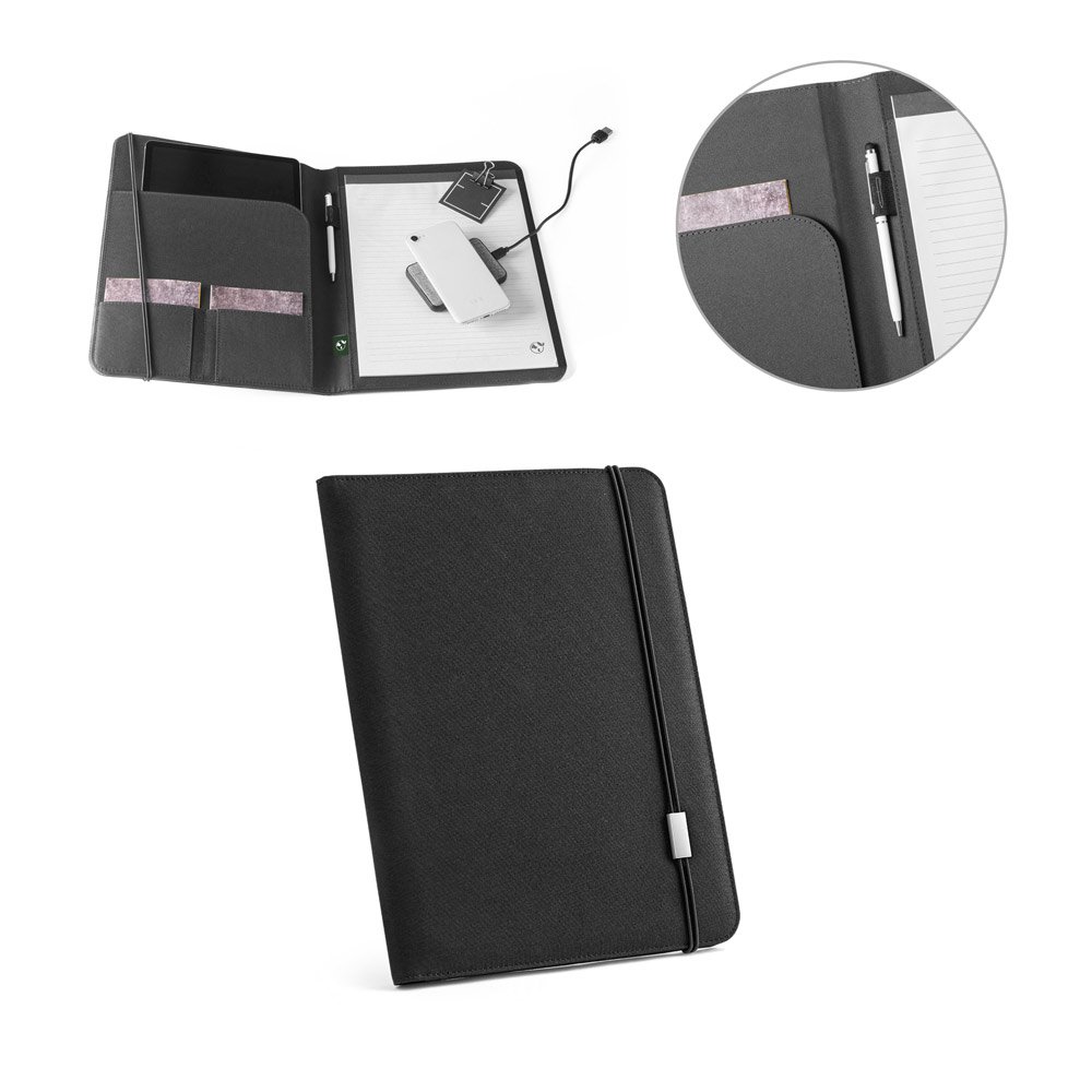 Pasta A4 em poliéster 100% reciclado 300D com caderno com 40 páginas pautadas