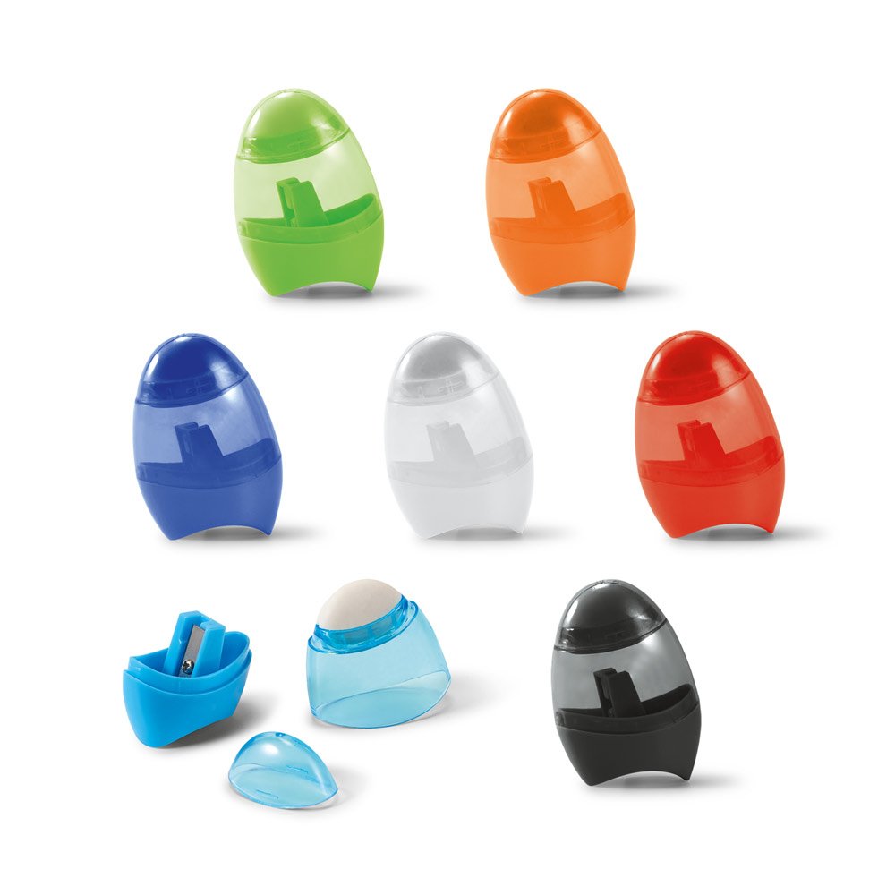 Apontador 2 em 1 em PS com depósito transparente e borracha