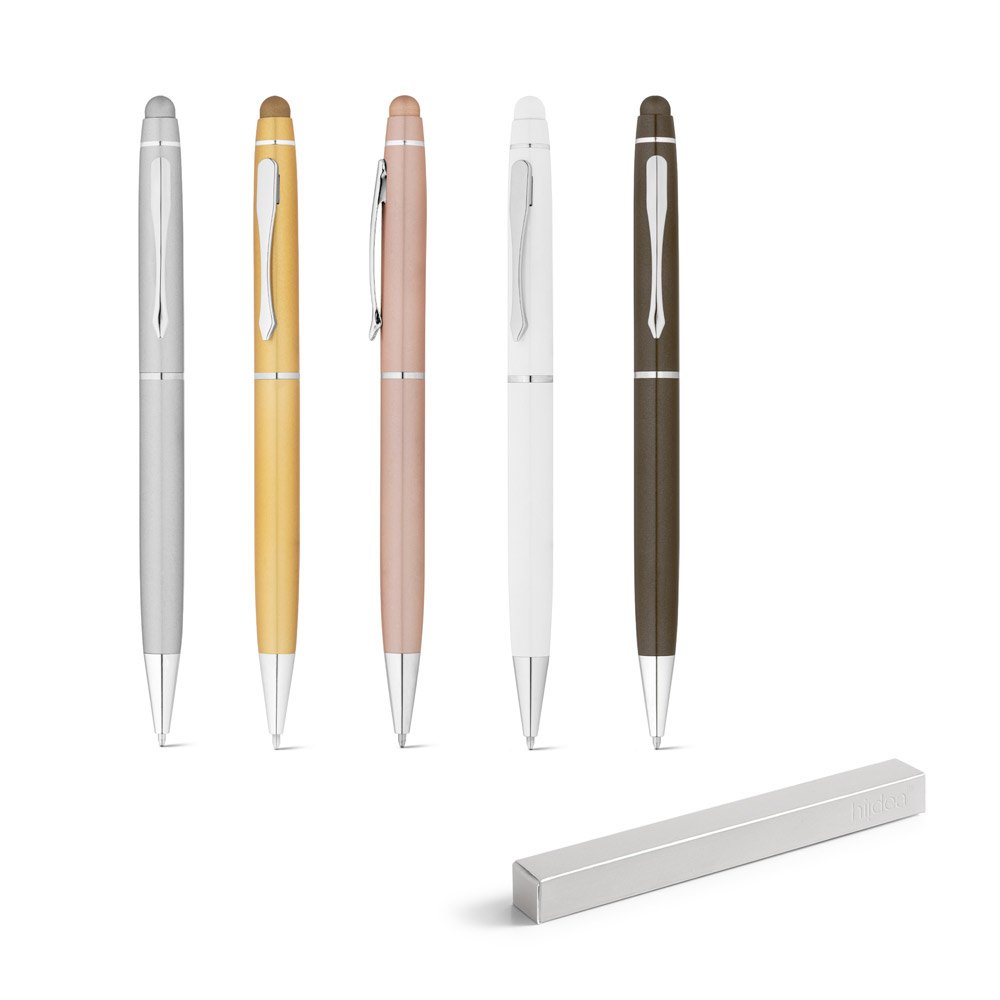 Esferográfica em alumínio com escrita em azul