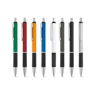 Esferográfica em alumínio com clipe de metal e grip