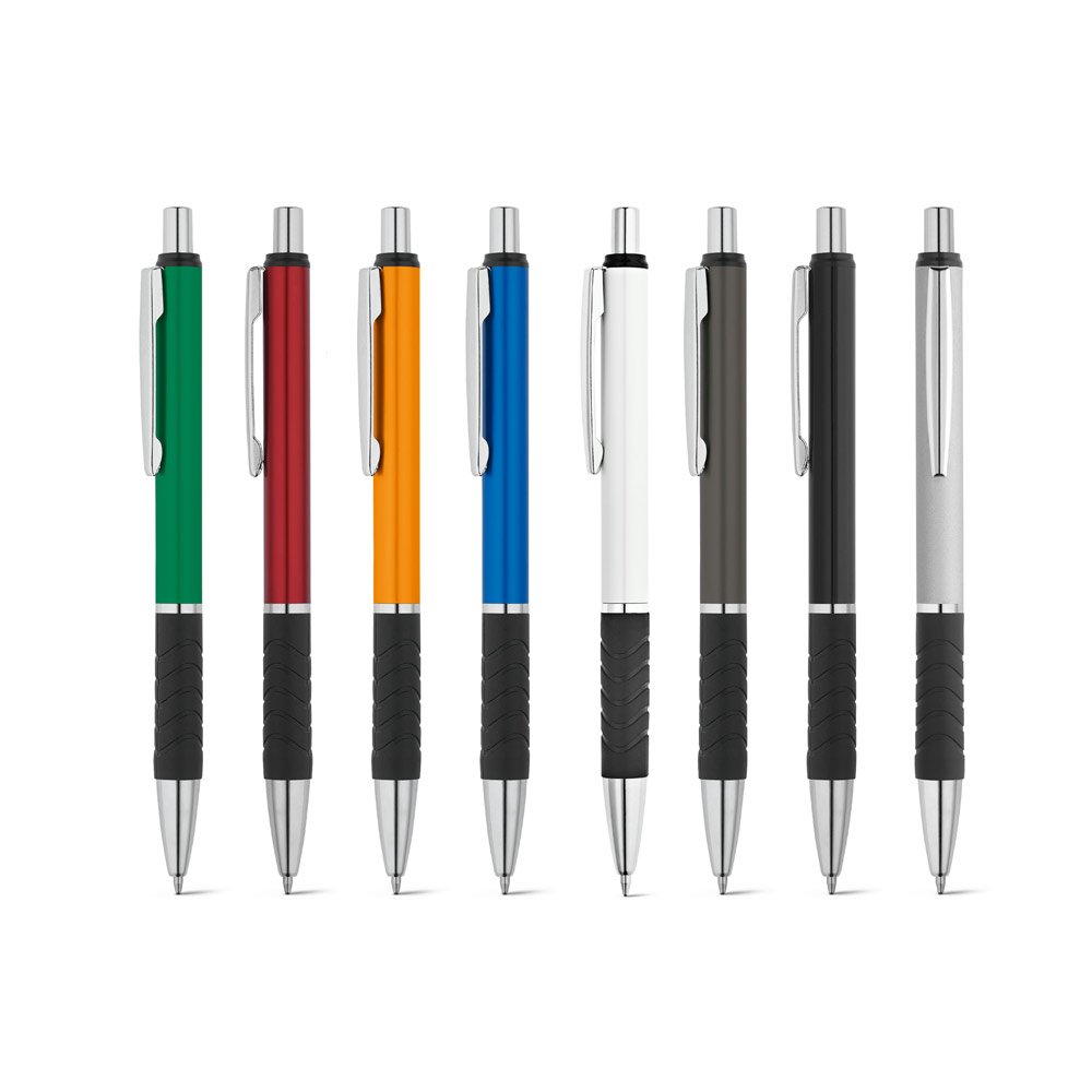 Esferográfica em alumínio com clipe de metal e grip