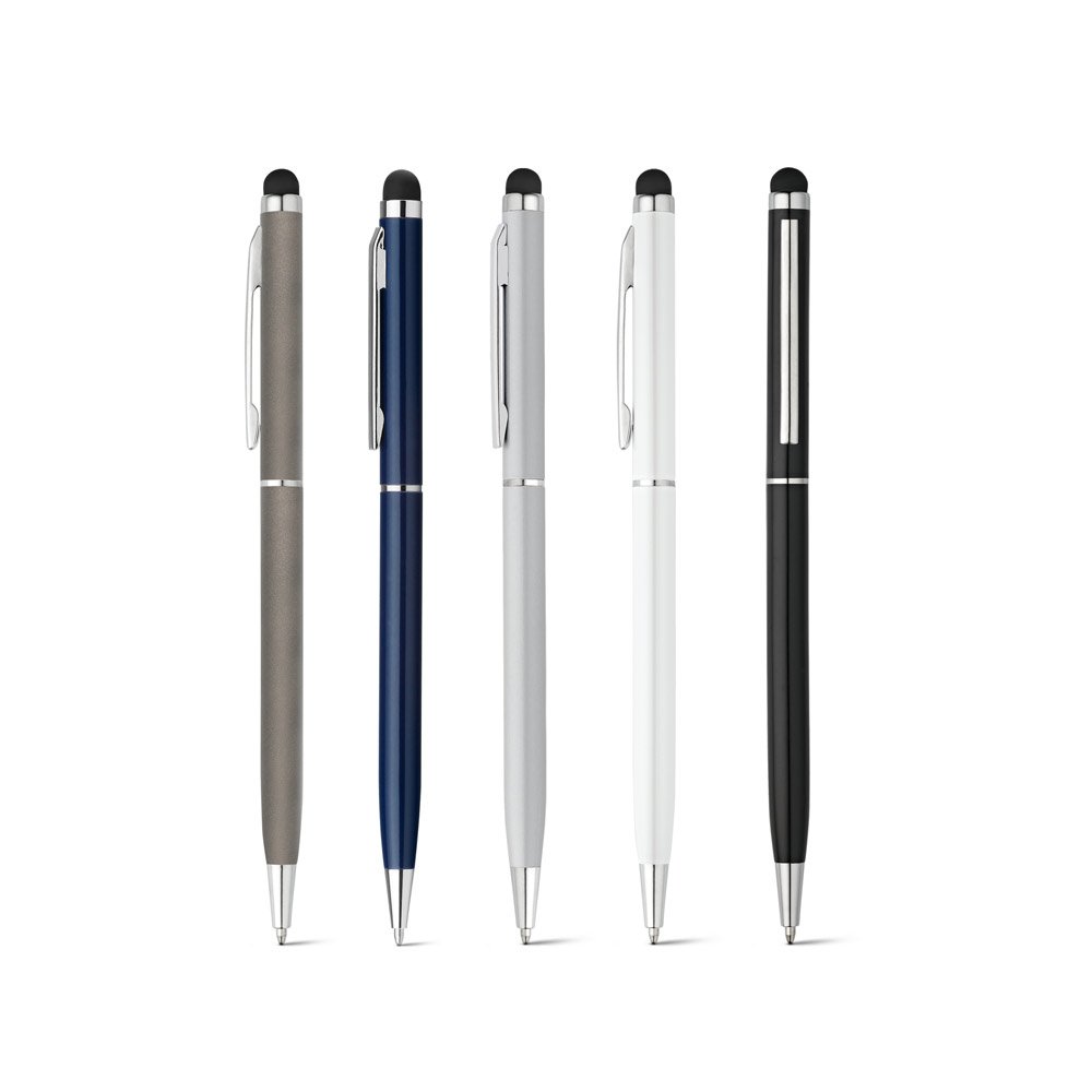 Esferográfica em alumínio com escrita em azul