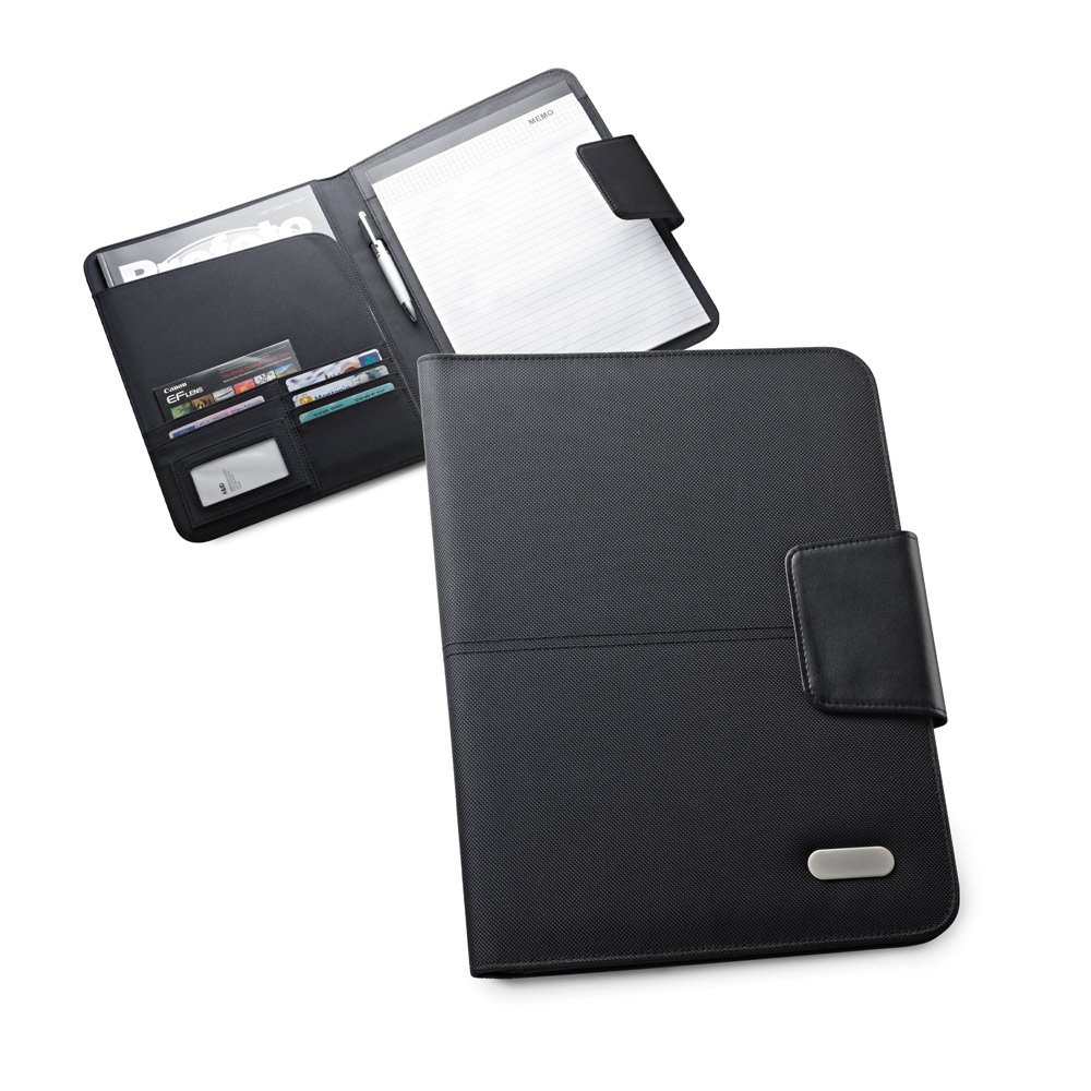 Pasta A4 em c. sintético e 1680D com bloco de 40 páginas pautadas