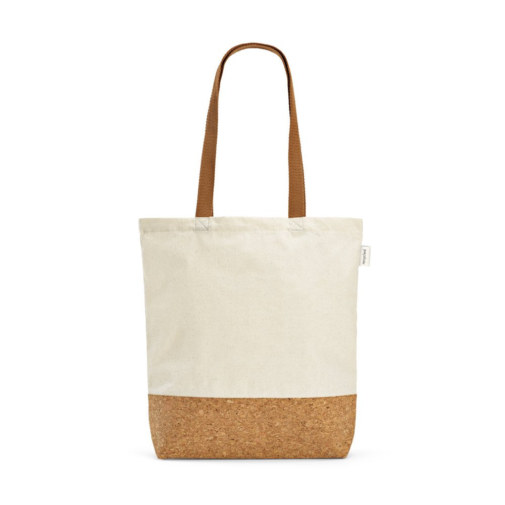Sacola em 70% algodão reciclado e 30% poliéster reciclado (180 g/m²) com fundo em cortiça - Imagem 2