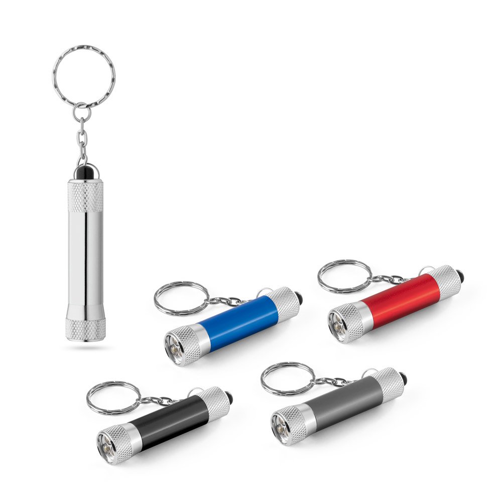 Chaveiro em alumínio com lanterna de 3 luzes LEDs