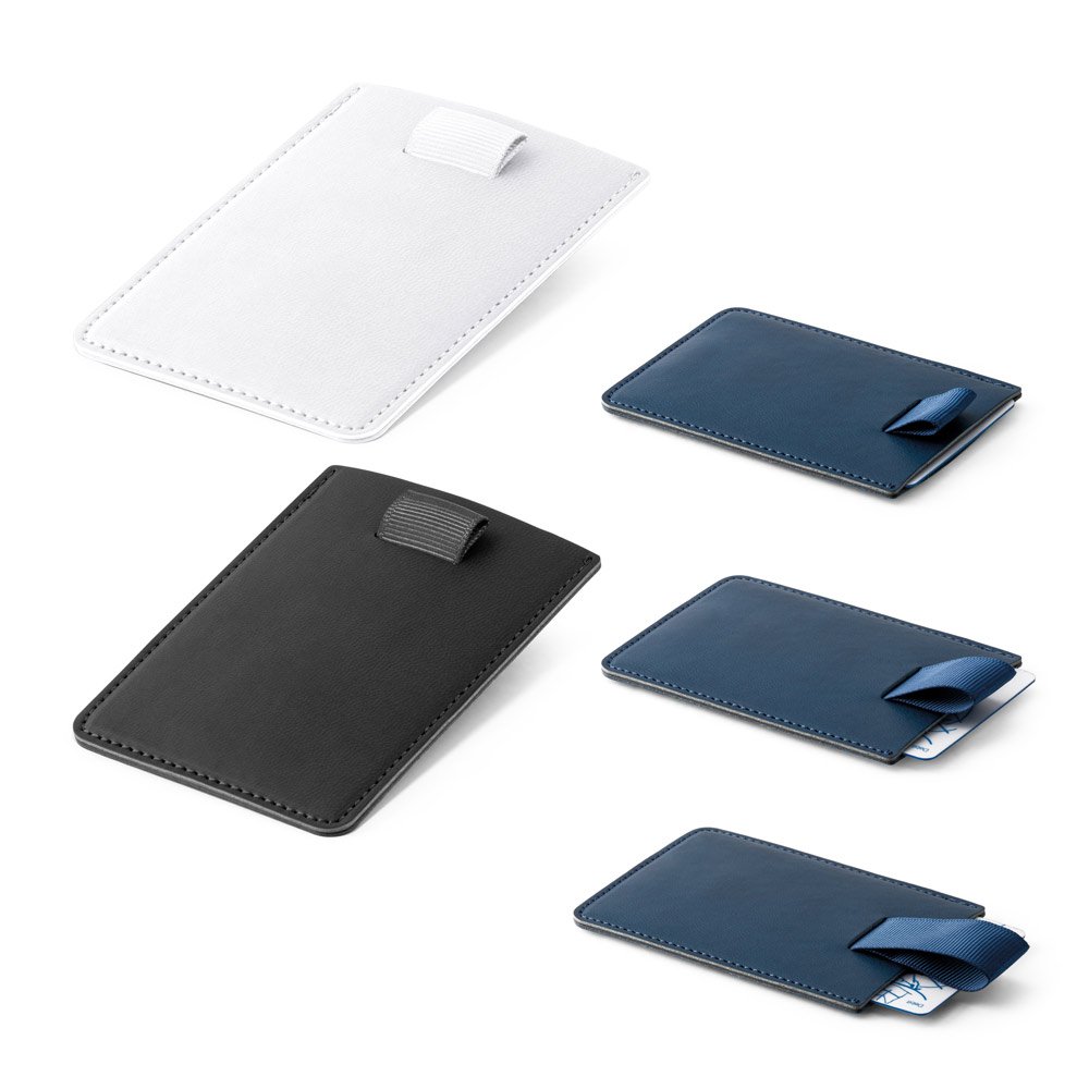 Porta cartões em PU com bloqueio RFID e fita elástica em poliéster