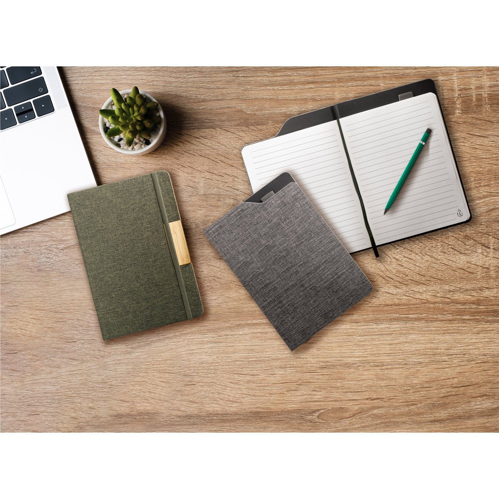 Caderno A5 de capa dura em tecido PET 100% reciclado com 160 páginas pautadas - Imagem 3