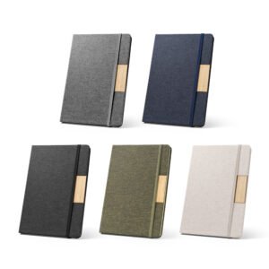 Caderno A5 de capa dura em tecido PET 100% reciclado com 160 páginas pautadas