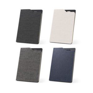 Caderno A5 de capa dura em tecido PET 100% reciclado com 160 páginas pautadas recicladas