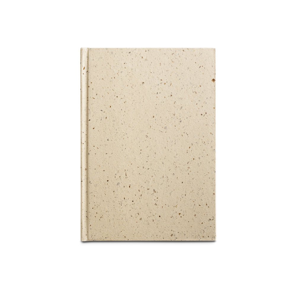 Caderno A5 com resíduos da cevada (25%) e trapos de algodão reciclado (75%) com folhas pautadas, com 160 páginas pautadas recicladas - Imagem 4