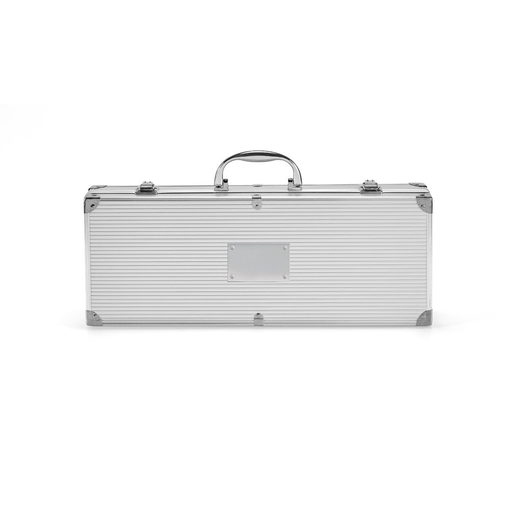 Kit churrasco em estojo de alumínio com luva de cozinha em poliéster e 6 utensílios em aço inox - Imagem 4