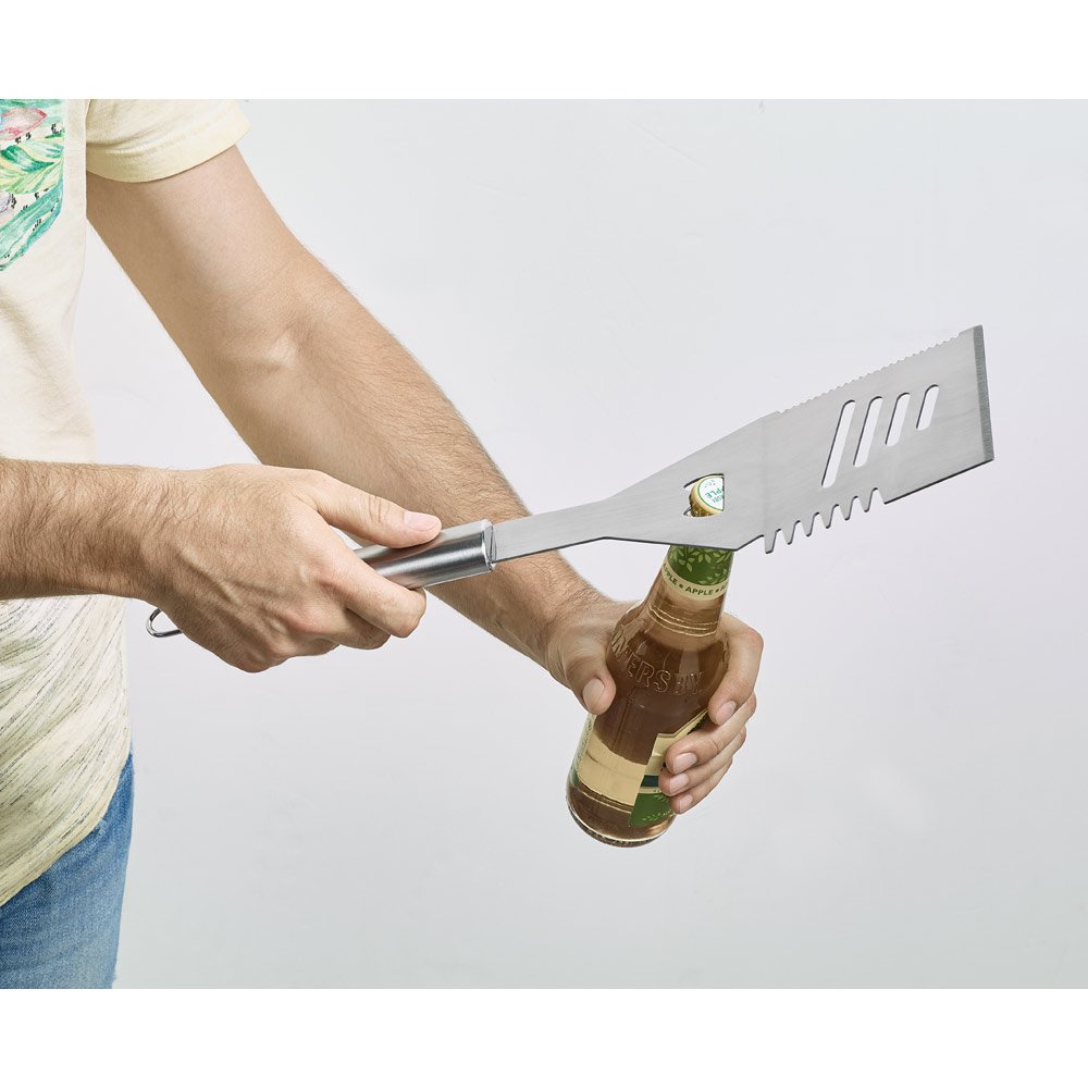 Kit churrasco em estojo de alumínio com luva de cozinha em poliéster e 6 utensílios em aço inox - Imagem 6