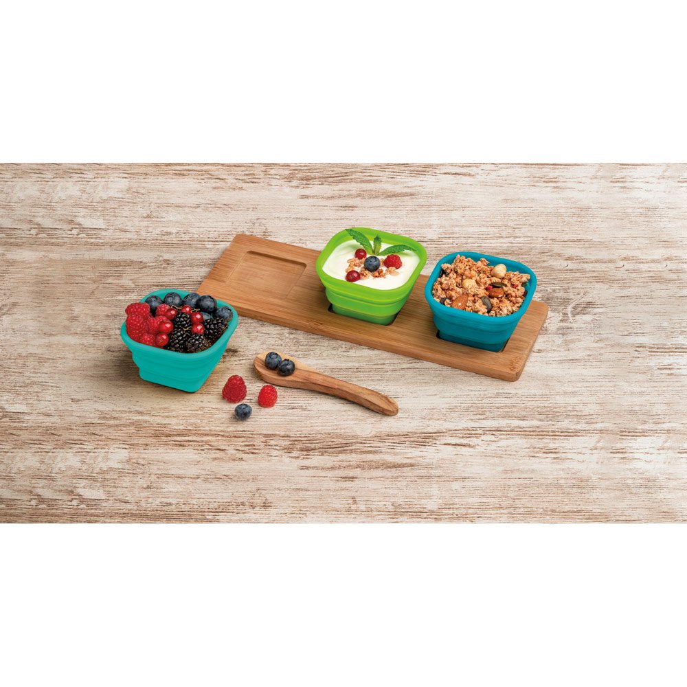 Base de mesa em bambu com 3 potes em silicone - Imagem 3