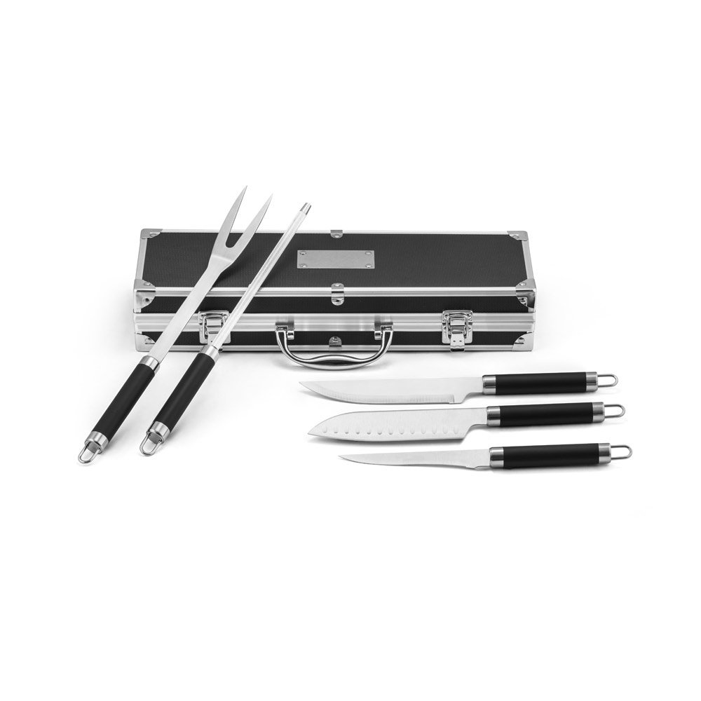 Kit churrasco em estojo de alumínio com 5 utensílios em aço inox e alumínio - Imagem 4