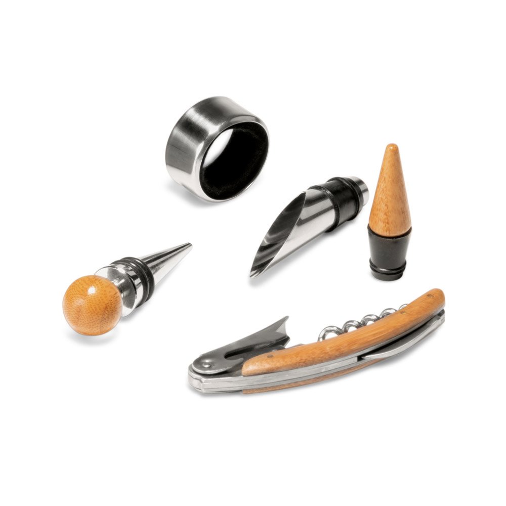 Conjunto para vinho com 4 peças em madeira e metal - Imagem 6