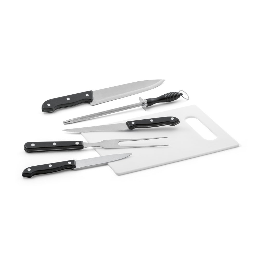 Kit churrasco em estojo de nylon 210D com tábua em PP e 5 utensílios em aço inox e PP - Imagem 2