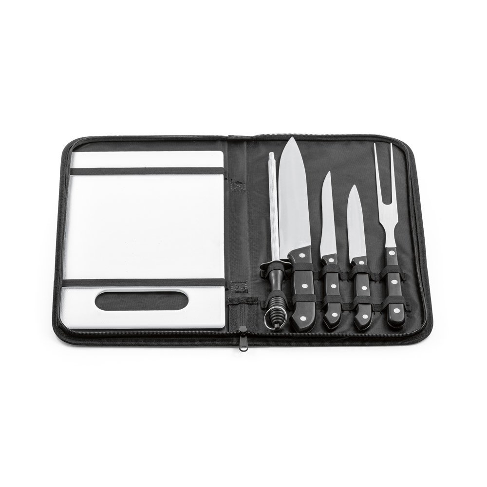 Kit churrasco em estojo de nylon 210D com tábua em PP e 5 utensílios em aço inox e PP - Imagem 3