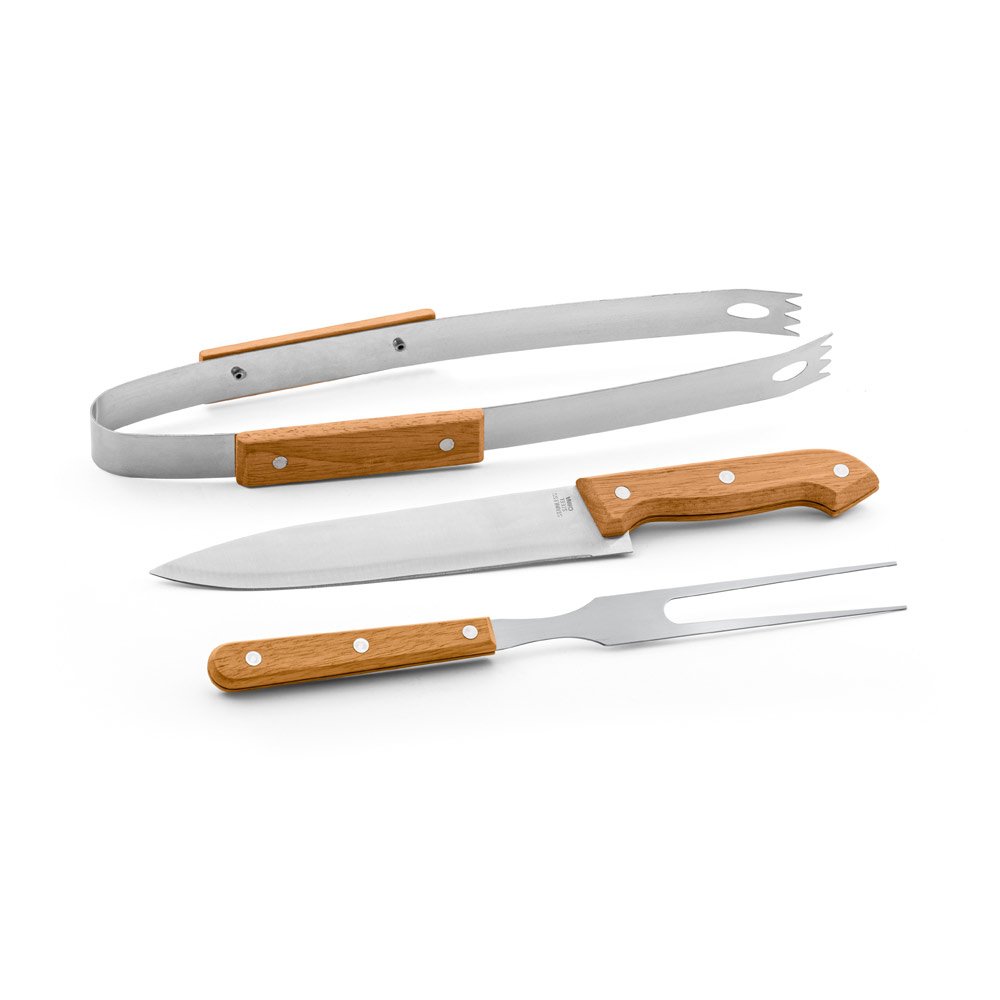 Kit churrasco em estojo de 210D com 3 utensílios em aço inox e madeira de seringueira - Imagem 6