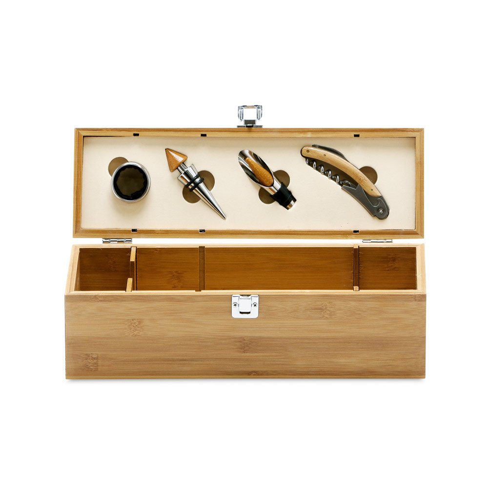 Conjunto para vinho em bambu e zinco - Imagem 5