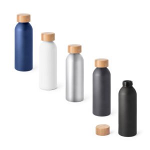 Squeeze em alumínio com acabamento mate e tampa em bambu 550 mL