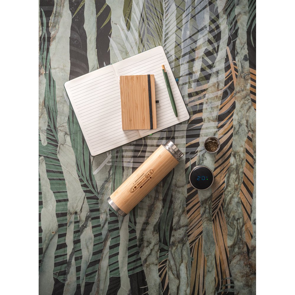 Garrafa em aço inox e bambu de parede dupla térmica, isolada a vácuo com termómetro digital 430 mL - Imagem 3