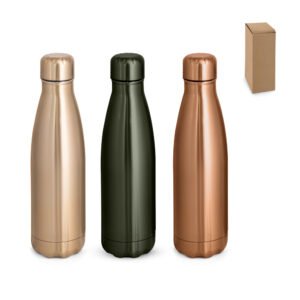 Garrafa em aço inox de parede dupla térmica, isolada a vácuo e acabamento metalizado 510 mL