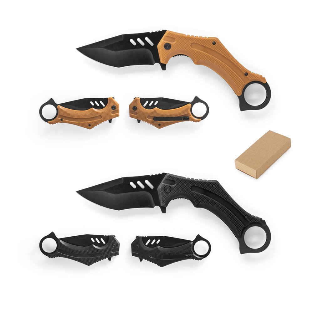 Canivete dobrável em aço inox e cabo em plástico