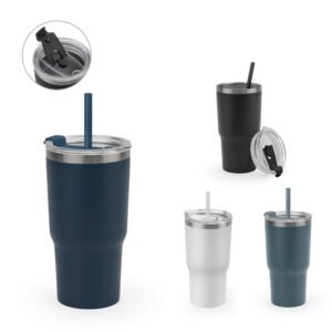 Copo de viagem compacto em aço inox 91% reciclado com parede dupla isolada a vácuo e acabamento mate 600 mL