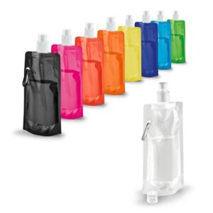 Squeeze dobrável em PE com bico de sistema "push-pull" e acabamento translúcido com mosquetão 460 mL