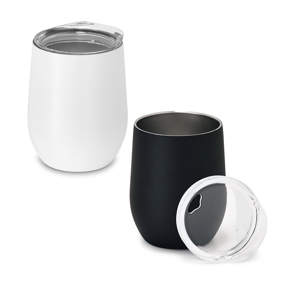 Copo de viagem em aço inox, térmico com parede dupla isolada a vácuo e acabamento mate 400 mL