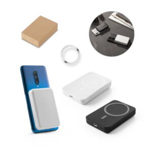 Bateria portátil em ABS 100% reciclado e bateria em lítio com capacidade de 5'000 mAh