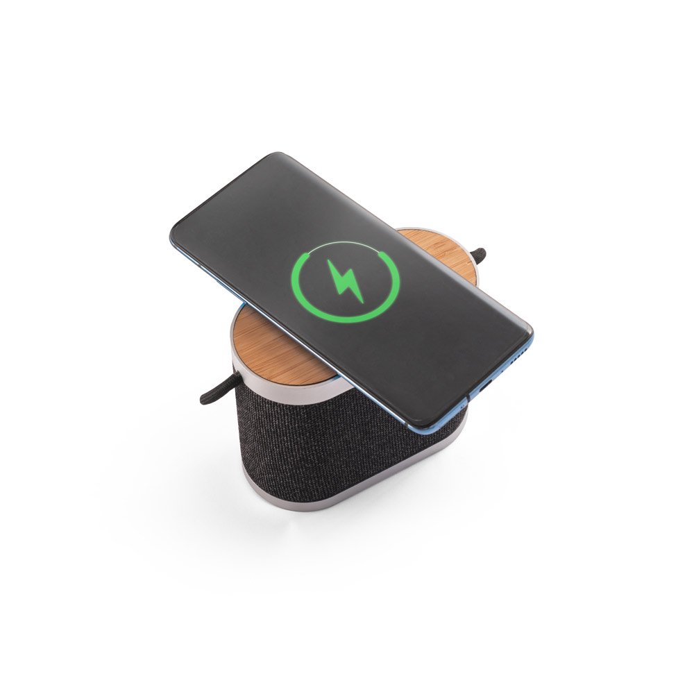 Caixa de som de 15W com carregador wireless super-rápido 15W e 2h de autonomia em bambu e PET 100% reciclado - Imagem 7